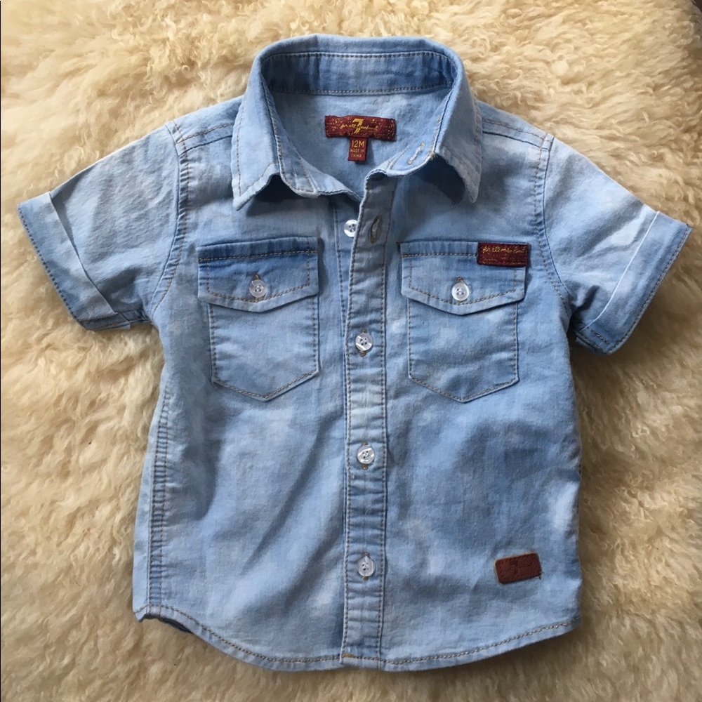 7 For All Mankind 12M Denim Shirt Kids Boys Button Up rolled sleeve